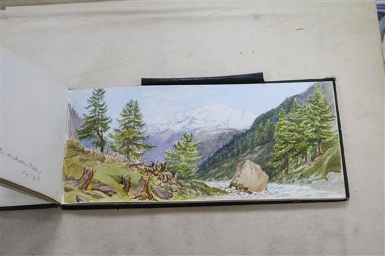 A Victorian album of architectural and other watercolours and a small sketchbook, 4.5 x 9.5in and 10.5 x 14in (approx 70)